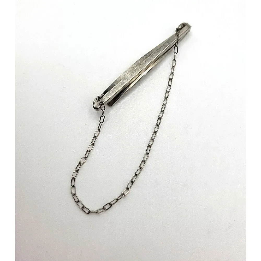 Dangling Chain Silvertone Tie Clip 1.75in